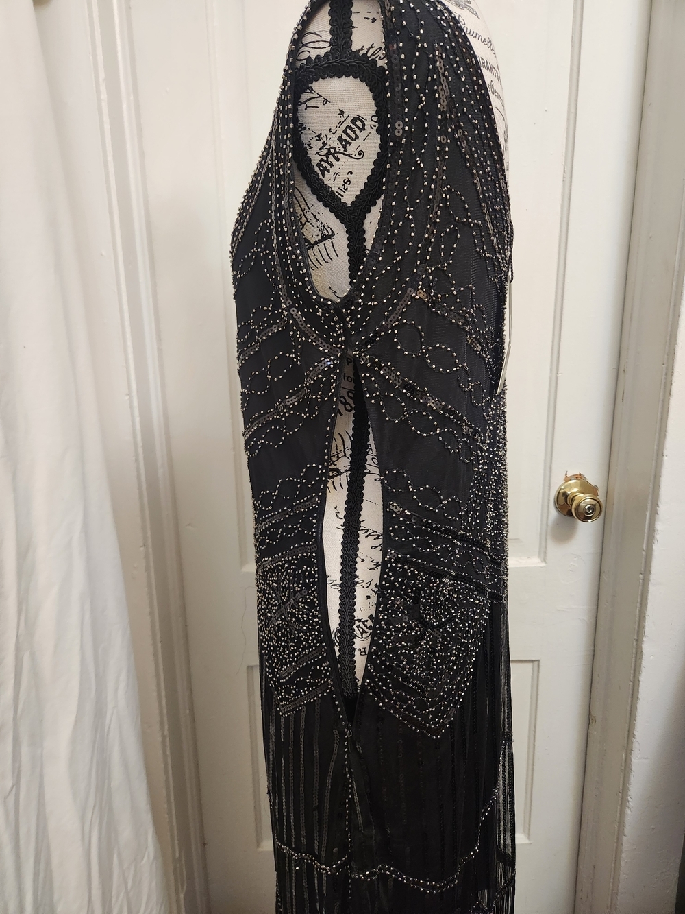 Fundaisy NWT Black Sequin Beaded Embellished Flapper Evening Gown Dress SZ XL - Picture 7 of 16